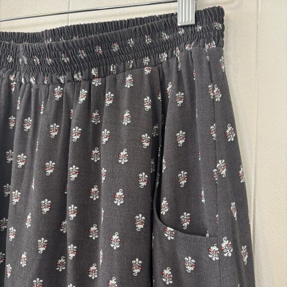 Garnet Hill XS Midi Skirt Gray Floral Pockets Elastic Waist Boho Sustainable - Picture 2 of 12